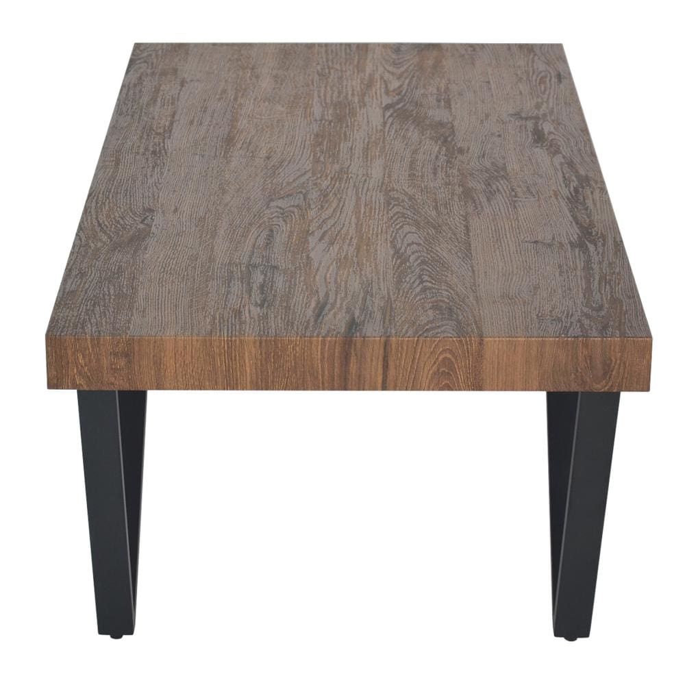 Rectangular Wooden Coffee Table with V Shape Legs Natural Brown Sonoma and Black By The Urban Port UPT-266258