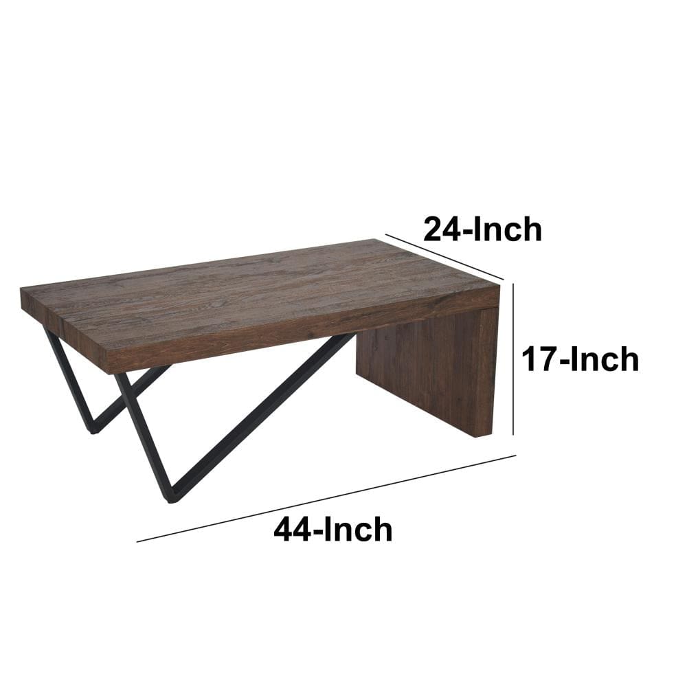 Rectangular Wooden Coffee Table with V Shape Legs Natural Brown Sonoma and Black By The Urban Port UPT-266258