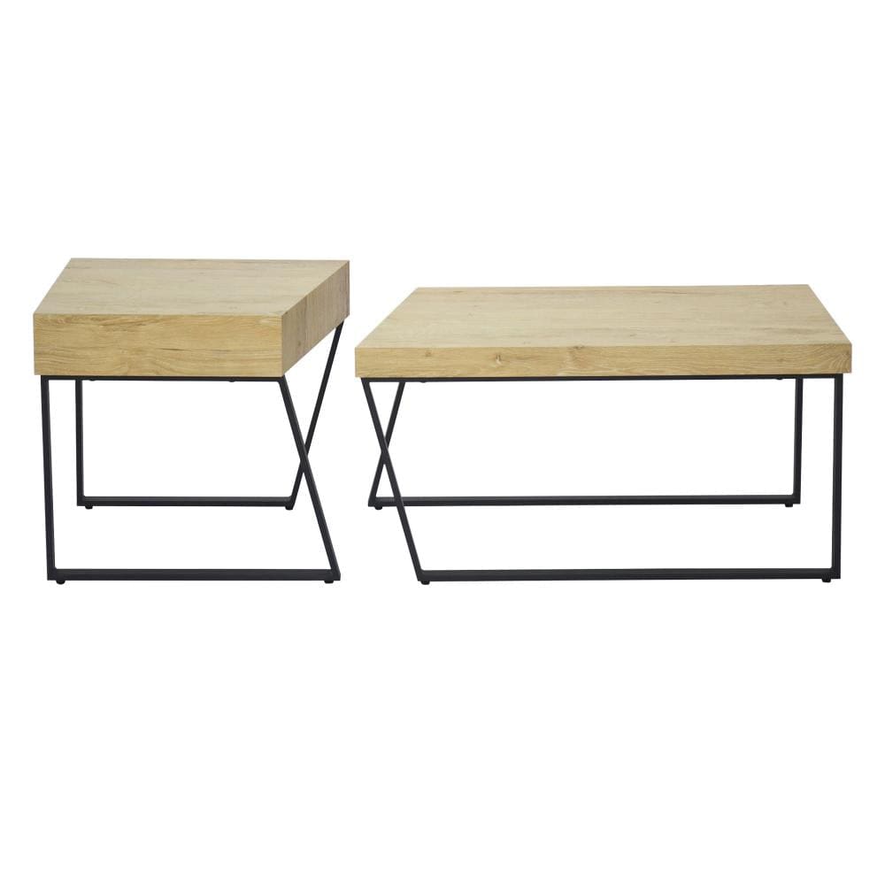 Rectangular Wooden Coffee Table with Metal Frame Oak Brown and Black By The Urban Port UPT-266260