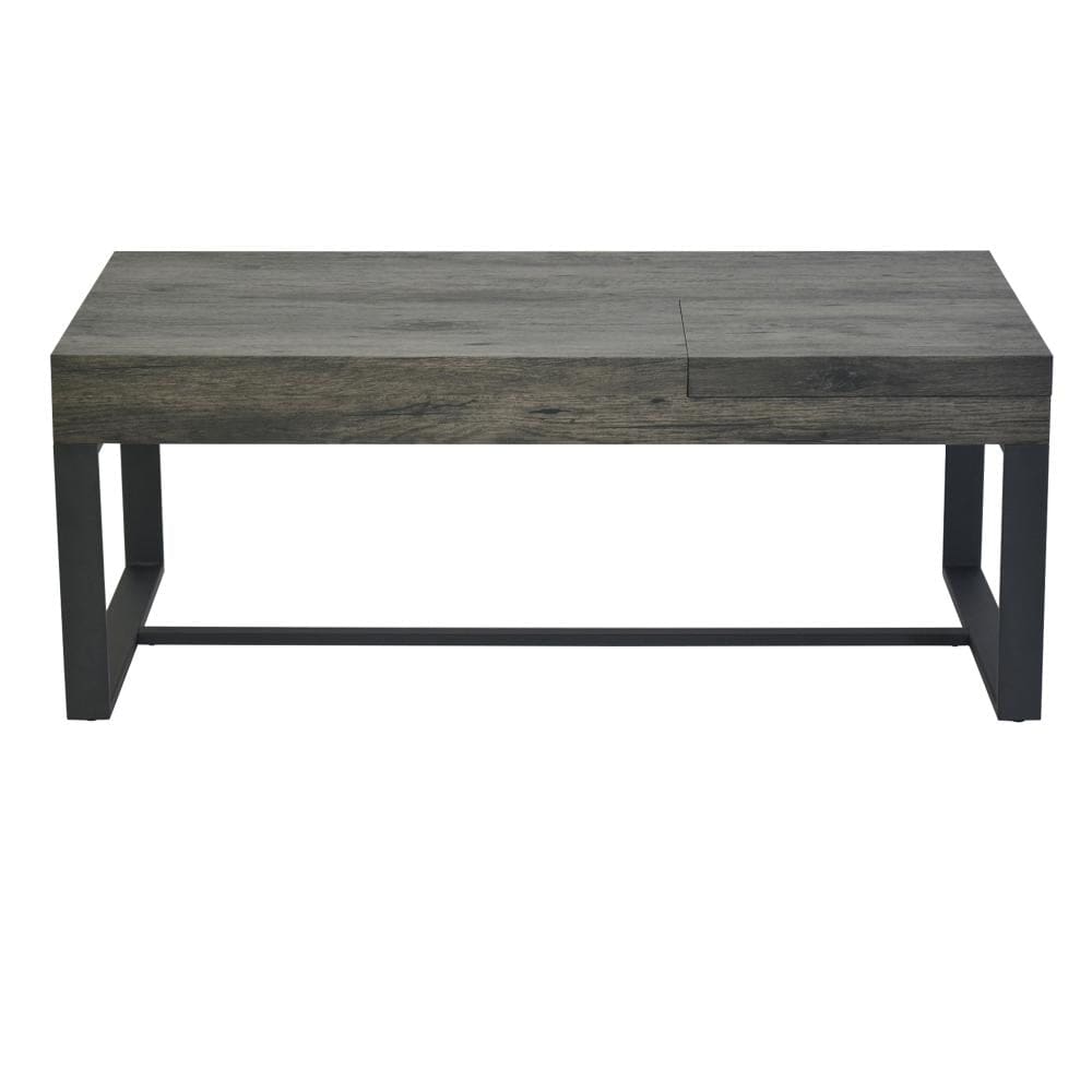 Rectangular Wooden Coffee Table with Hidden Storage and Metal Sled Base Gray and Black By The Urban Port UPT-266261