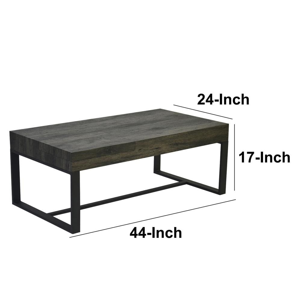 Rectangular Wooden Coffee Table with Hidden Storage and Metal Sled Base Gray and Black By The Urban Port UPT-266261