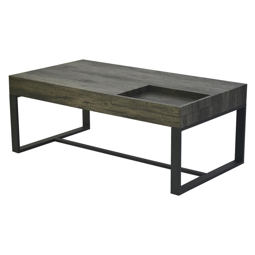 Rectangular Wooden Coffee Table with Hidden Storage and Metal Sled Base Gray and Black By The Urban Port UPT-266261