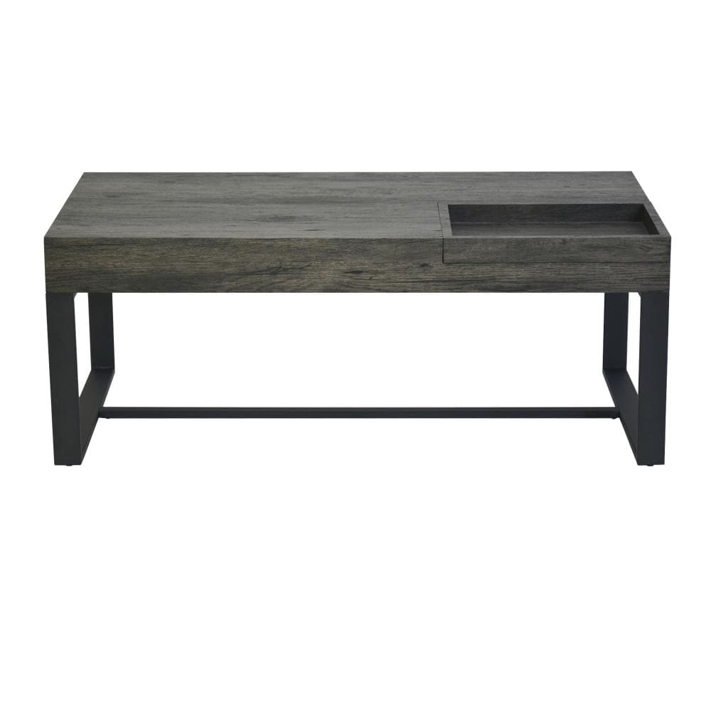 Rectangular Wooden Coffee Table with Hidden Storage and Metal Sled Base Gray and Black By The Urban Port UPT-266261