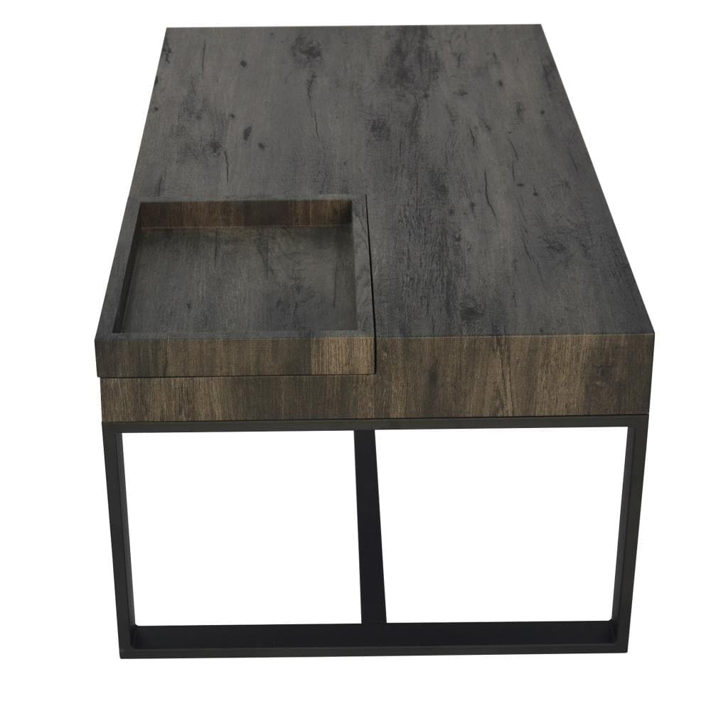 Rectangular Wooden Coffee Table with Hidden Storage and Metal Sled Base Gray and Black By The Urban Port UPT-266261