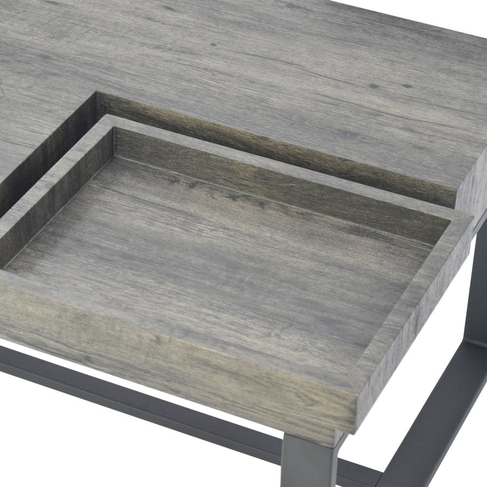 Rectangular Wooden Coffee Table with Hidden Storage and Metal Sled Base Gray and Black By The Urban Port UPT-266261