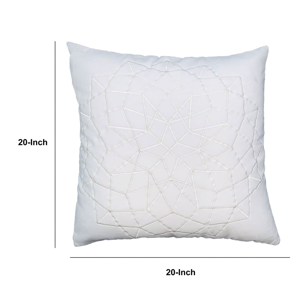 Hugo 20 x 20 Square Accent Throw Pillow Embroidered Geometric Abstract Pattern With Filler White By The Urban Port UPT-266358