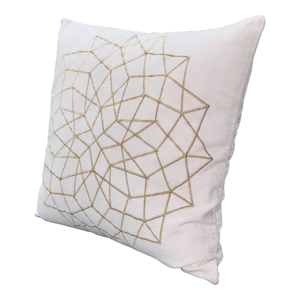 Hugo 20 x 20 Square Accent Throw Pillow Embroidered Geometric Abstract Pattern With Filler White Gold By The Urban Port UPT-266359