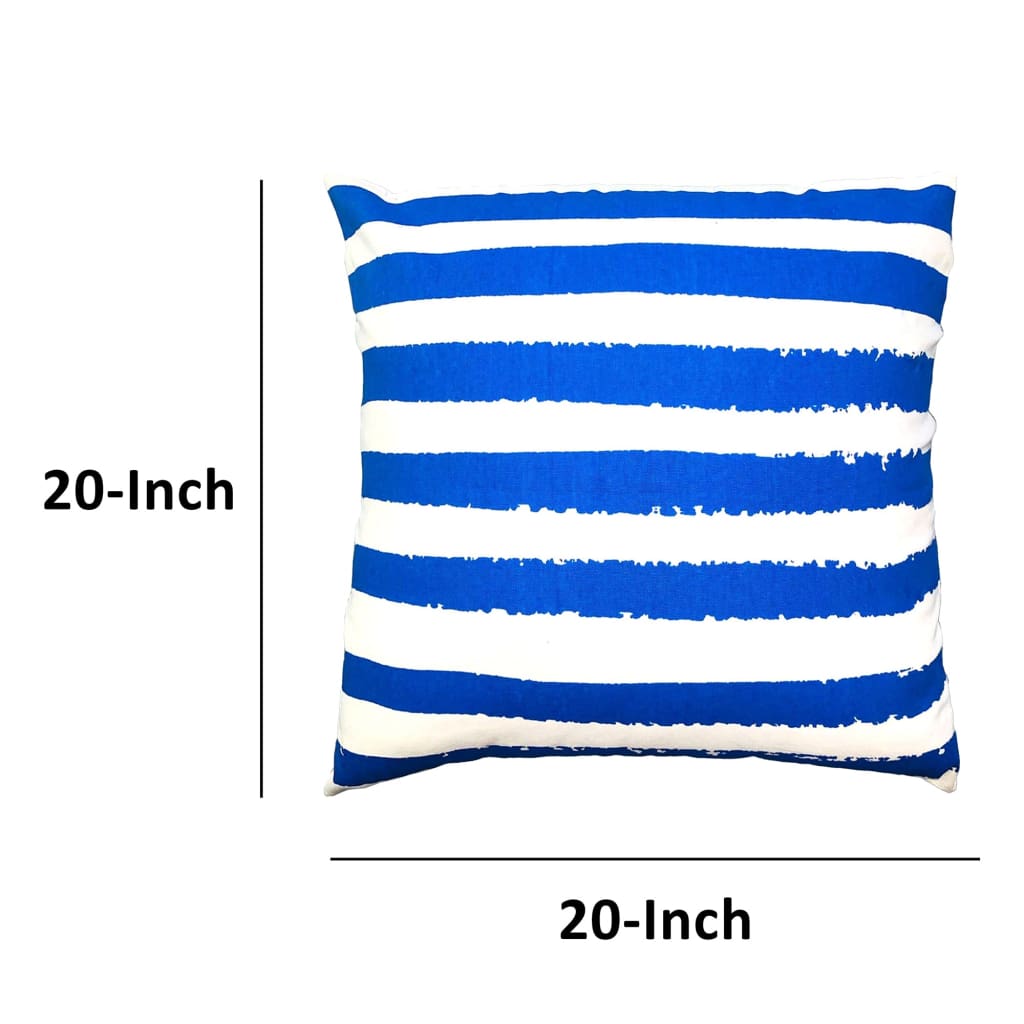 20 x 20 Modern Square Cotton Accent Throw Pillow Screen Printed Stripes Pattern Blue White By The Urban Port UPT-266362