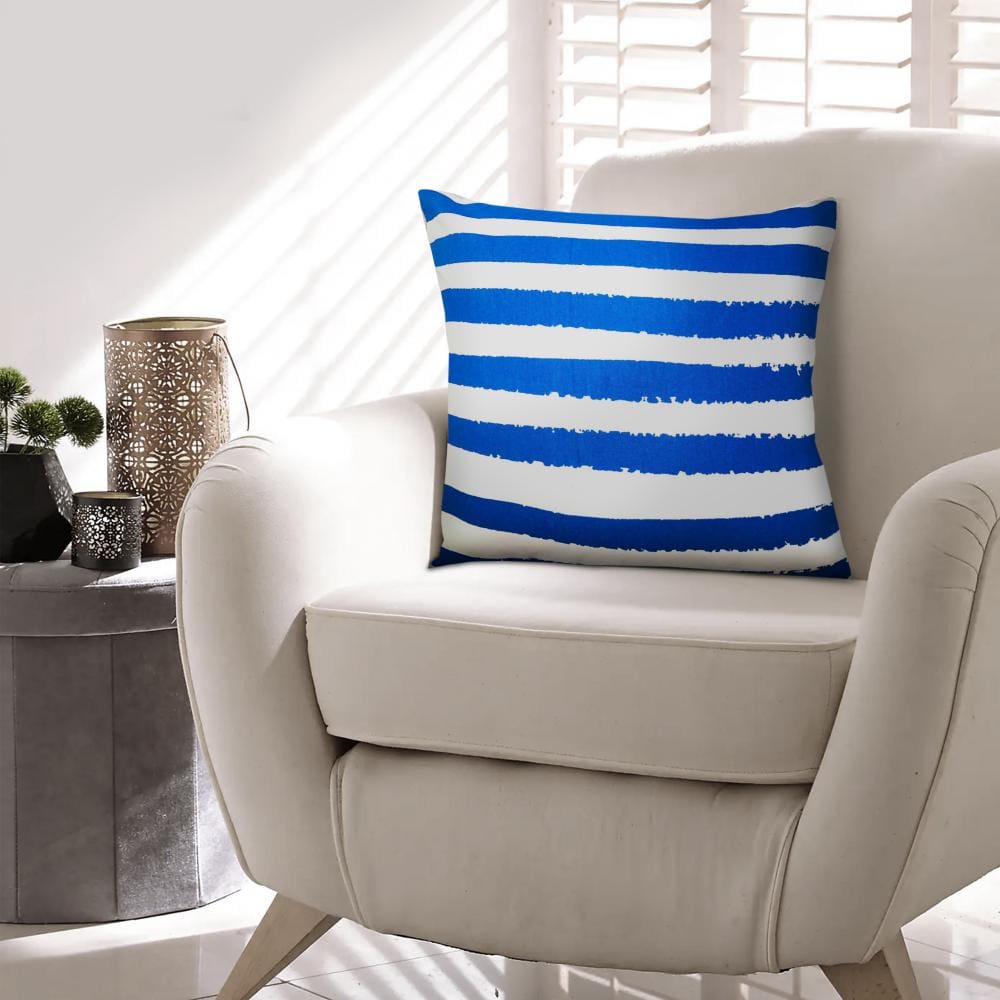 20 x 20 Modern Square Cotton Accent Throw Pillow Screen Printed Stripes Pattern Blue White By The Urban Port UPT-266362