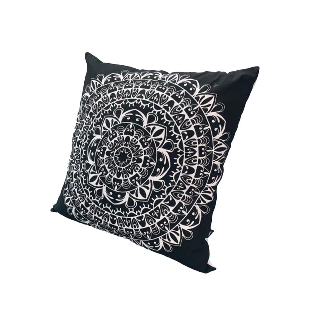 20 x 20 Modern Square Cotton Accent Throw Pillow, Mandala Design Pattern, Black, White By The Urban Port