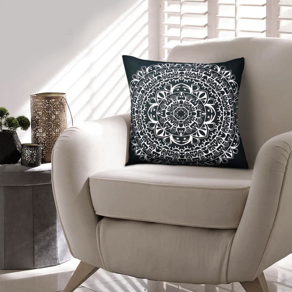 20 x 20 Modern Square Cotton Accent Throw Pillow Mandala Design Pattern Black White By The Urban Port UPT-266364