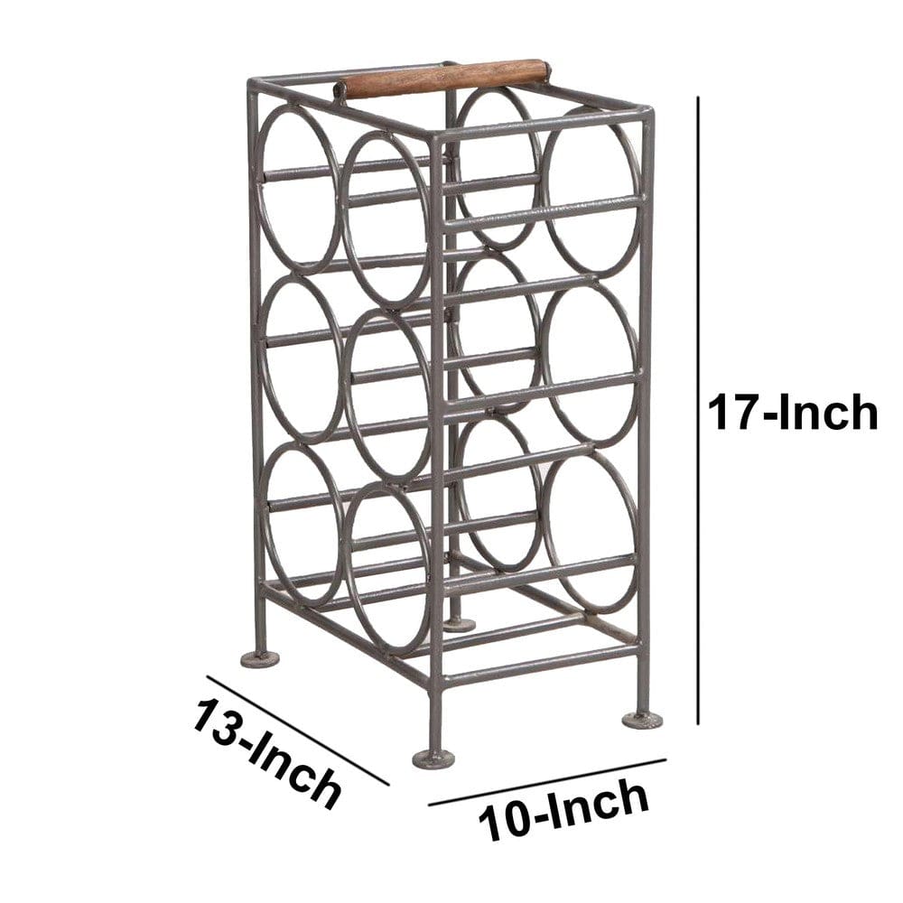 17 Inch Industrial Wine Rack Holder Rectangular Iron Frame 6 Bottle Storage Gunmetal Gray By The Urban Port UPT-266371