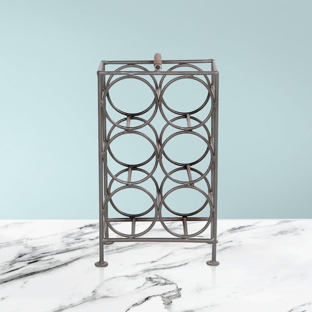 17 Inch Industrial Wine Rack Holder Rectangular Iron Frame 6 Bottle Storage Gunmetal Gray By The Urban Port UPT-266371