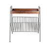 25 Inch Rectangular Metal Frame Side Table Magazine Rack Mango Wood Tray Top Brown Pewter Gray By The Urban Port UPT-266374