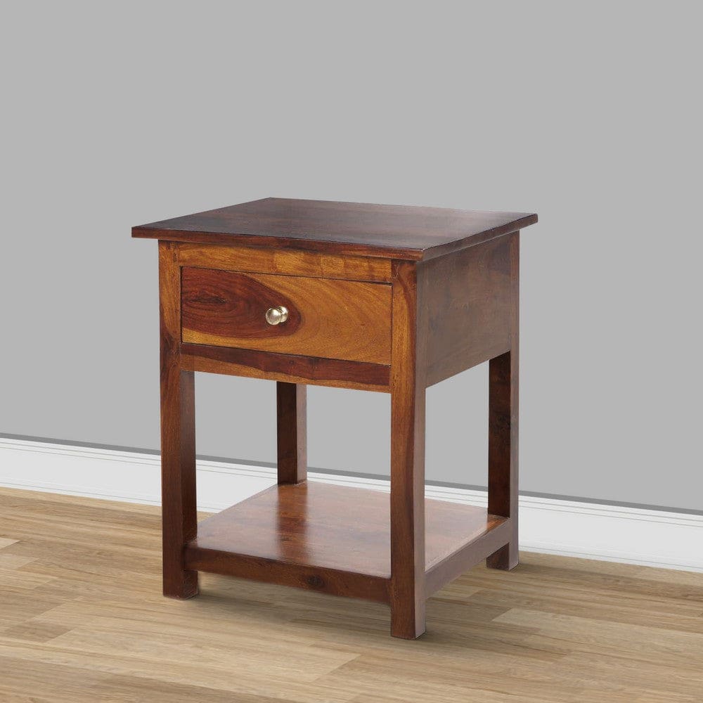 22.5 Inch Acacia Wood Rectangular End Side Table 1 Drawer Open Shelf Walnut Brown By The Urban Port UPT-266376