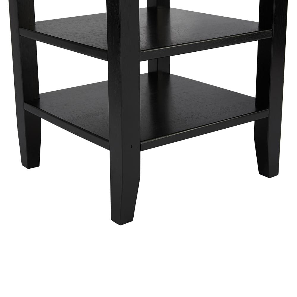 Wooden Square End Table with 2 Bottom Shelves Black By The Urban Port UPT-266384