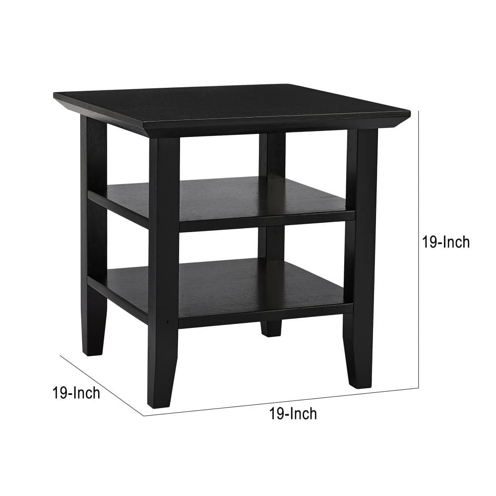 Wooden Square End Table with 2 Bottom Shelves Black By The Urban Port UPT-266384