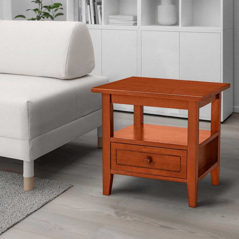 Wooden Rectangular End Table with 1 Drawer Honey Brown By The Urban Port UPT-266385