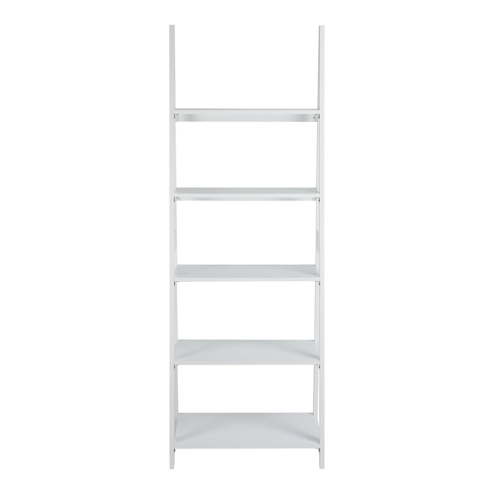 70 Inch Solid Wood Ladder Bookshelf 5 Tier Storage A Shape Frame White By The Urban Port UPT-266386