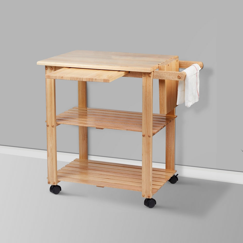 34 Inch Rubberwood Kitchen Cart 2 Open Shelves Knife Holder Cutting Board Oak Brown By The Urban Port UPT-266388