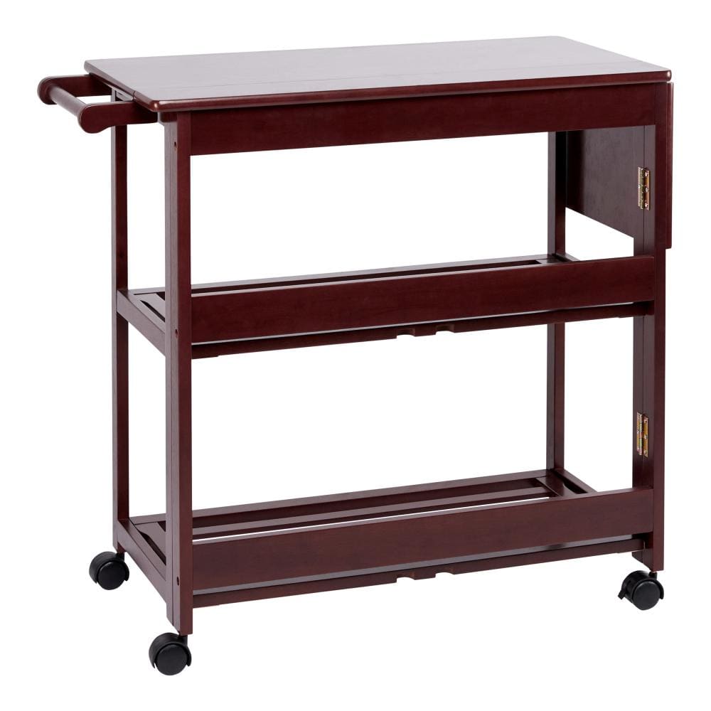 38 Inch Rubberwood Kitchen Cart Knife Holder Folding Frame 2 Open Shelves Brown By The Urban Port UPT-266389