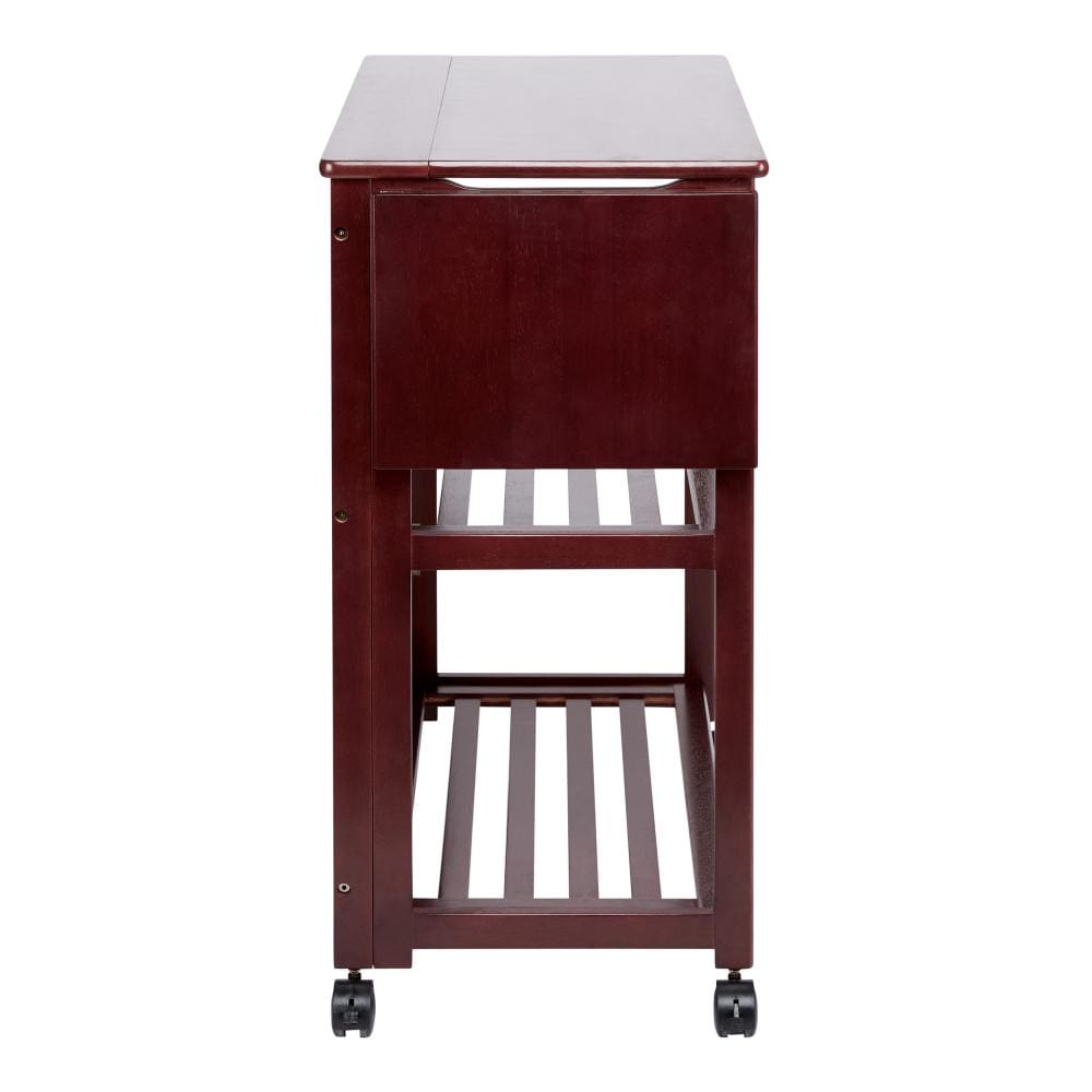 38 Inch Rubberwood Kitchen Cart Knife Holder Folding Frame 2 Open Shelves Brown By The Urban Port UPT-266389