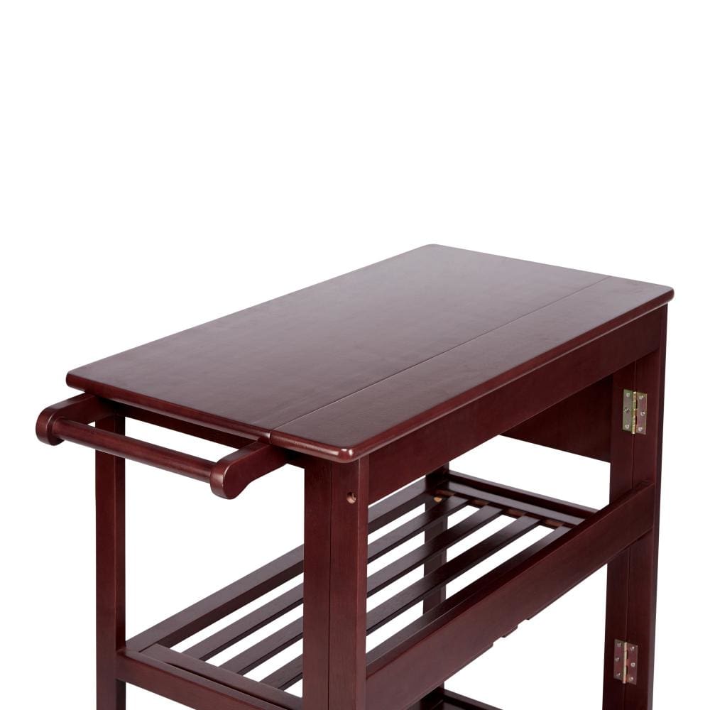 38 Inch Rubberwood Kitchen Cart Knife Holder Folding Frame 2 Open Shelves Brown By The Urban Port UPT-266389