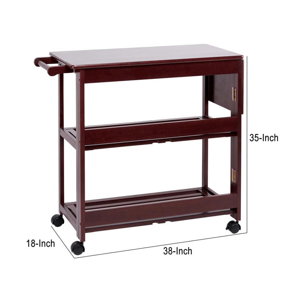 38 Inch Rubberwood Kitchen Cart Knife Holder Folding Frame 2 Open Shelves Brown By The Urban Port UPT-266389