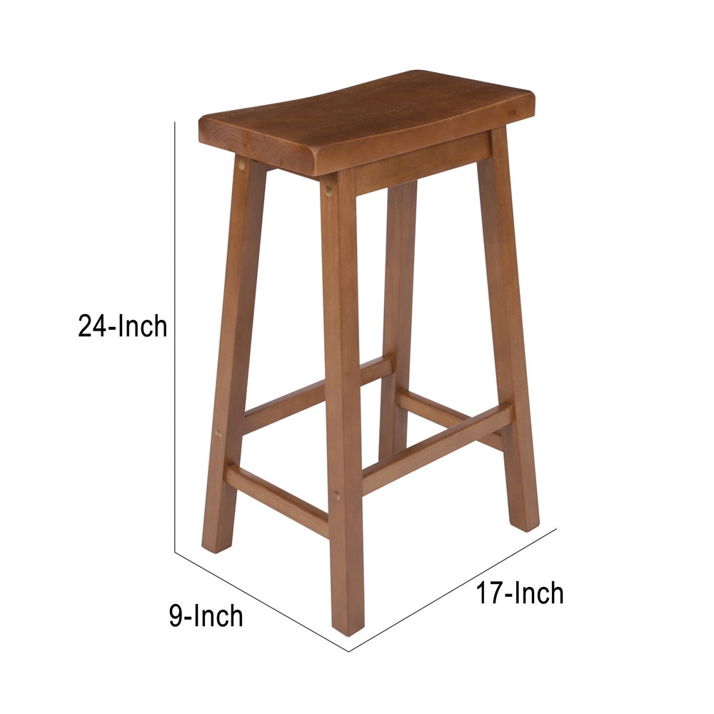 Wooden Counter Height Stool with Saddle Seat Walnut Brown By The Urban Port UPT-266392