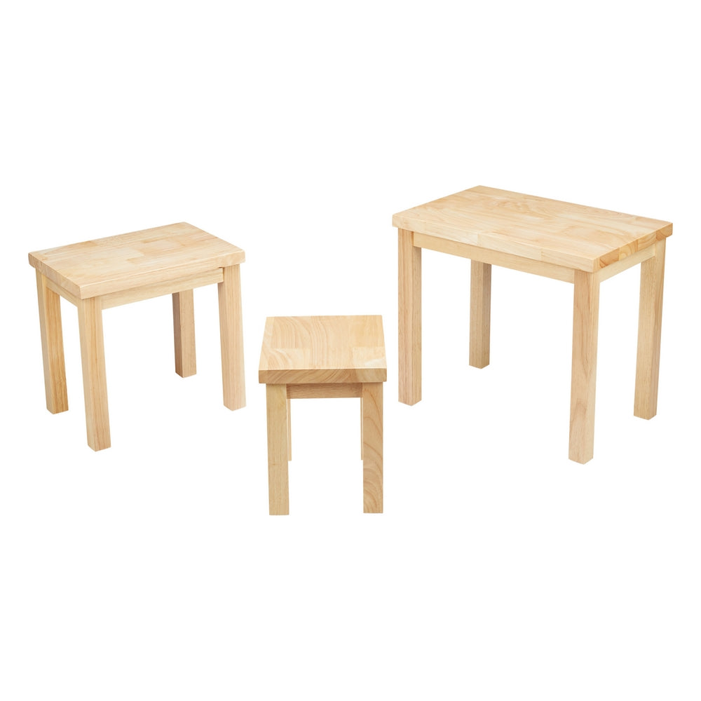 Rectangular Nesting Table with Wooden Frame Set of 3 Natural Brown By The Urban Port UPT-266394