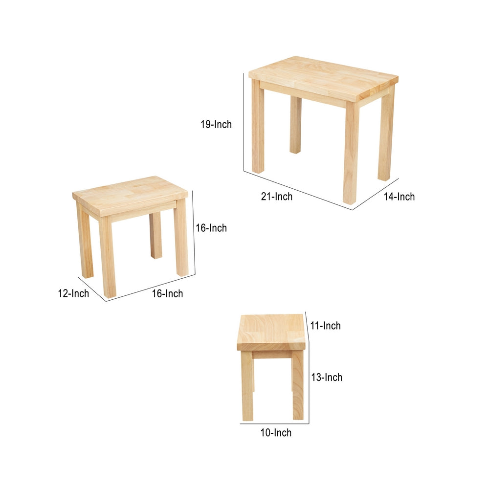 Rectangular Nesting Table with Wooden Frame Set of 3 Natural Brown By The Urban Port UPT-266394