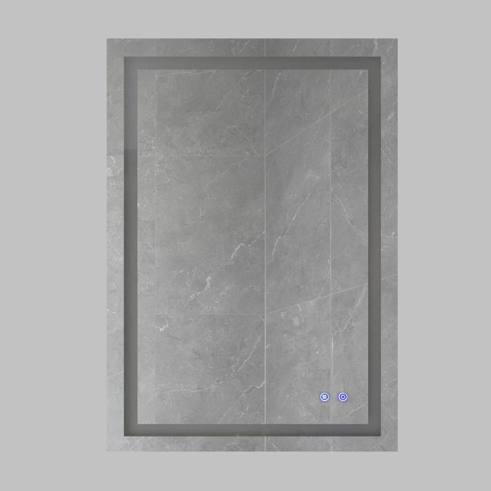 24 x 36 Inch Frameless LED Illuminated Bathroom Wall Mirror Touch Button Defogger Rectangular Metal Silver By The Urban Port UPT-266395