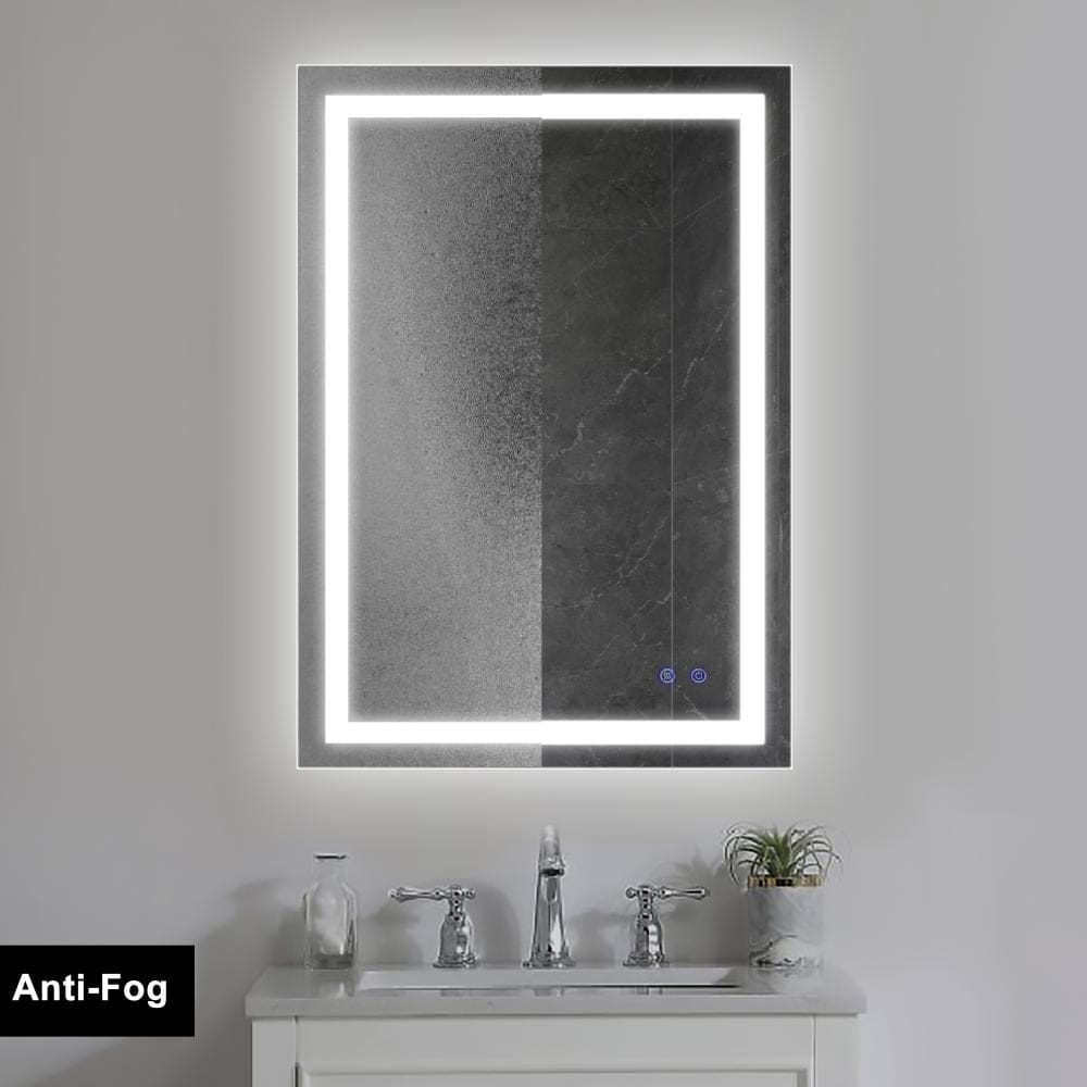 24 x 36 Inch Frameless LED Illuminated Bathroom Wall Mirror Touch Button Defogger Rectangular Metal Silver By The Urban Port UPT-266395