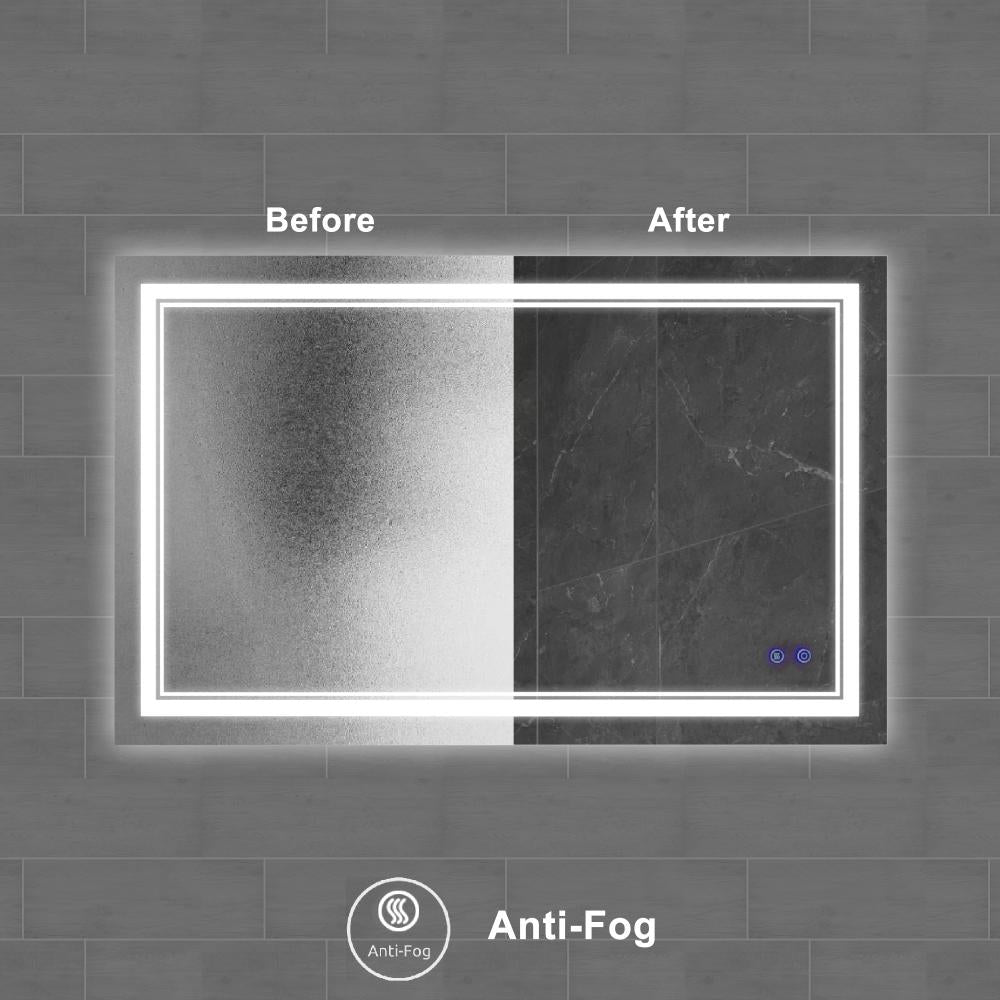 40 x 24 Inch Frameless LED Illuminated Bathroom Wall Mirror Touch Button Defogger Rectangular Silver By The Urban Port UPT-266396