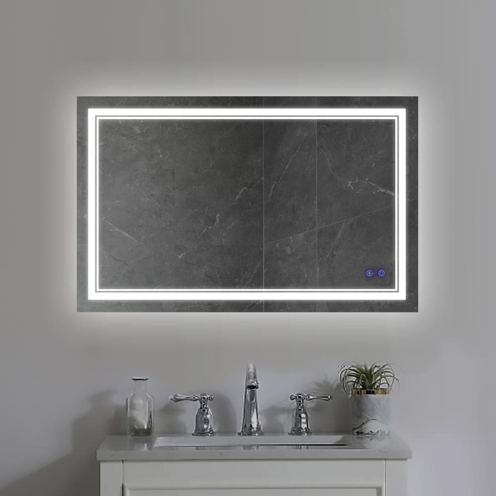 40 x 24 Inch Frameless LED Illuminated Bathroom Wall Mirror Touch Button Defogger Rectangular Silver By The Urban Port UPT-266396