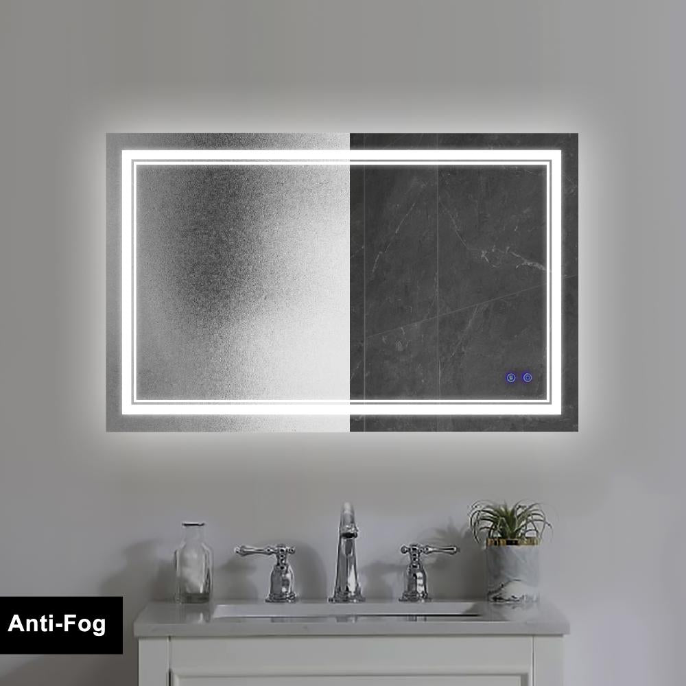 40 x 24 Inch Frameless LED Illuminated Bathroom Wall Mirror Touch Button Defogger Rectangular Silver By The Urban Port UPT-266396