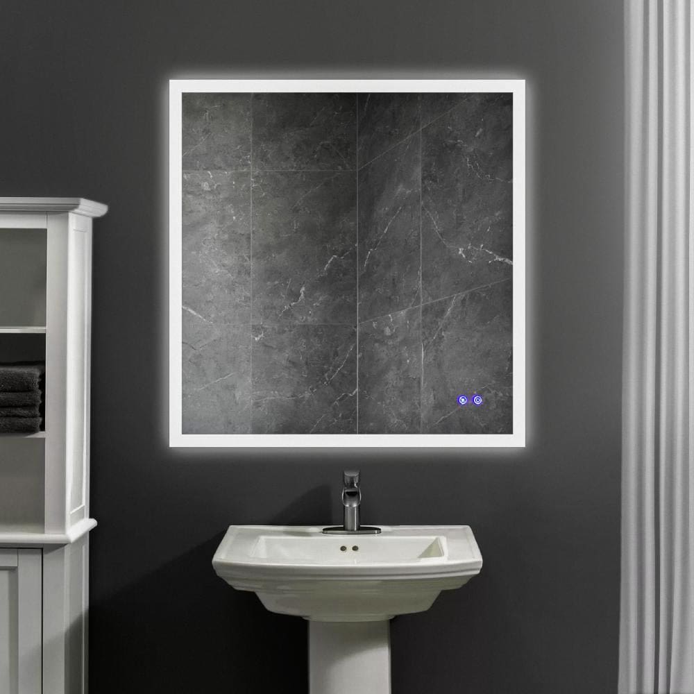 36 x 36 Inch Frameless LED Illuminated Bathroom Wall Mirror Touch Button Defogger Square Silver By The Urban Port UPT-266397