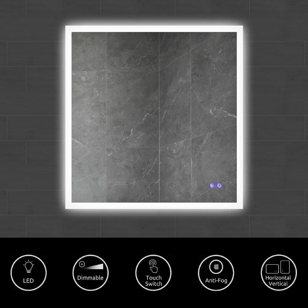 36 x 36 Inch Frameless LED Illuminated Bathroom Wall Mirror Touch Button Defogger Square Silver By The Urban Port UPT-266397