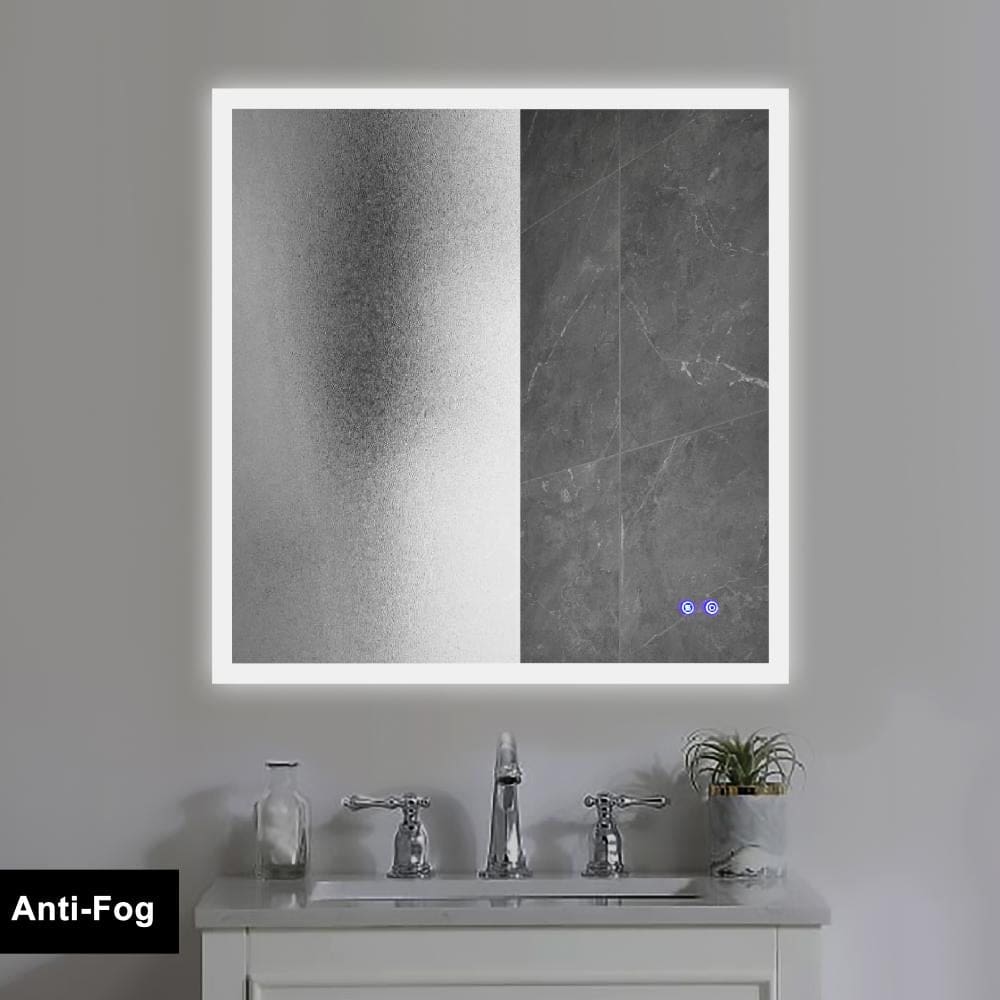 36 x 36 Inch Frameless LED Illuminated Bathroom Wall Mirror Touch Button Defogger Square Silver By The Urban Port UPT-266397