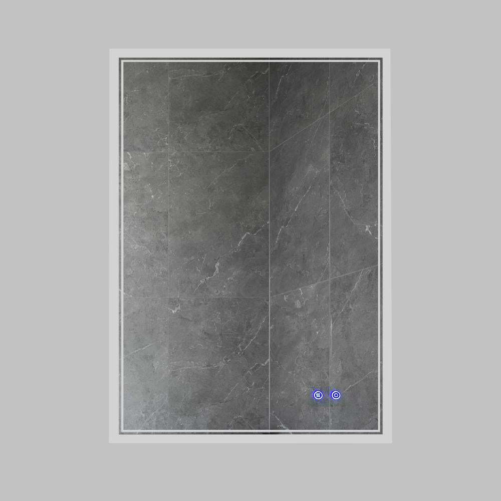 24 x 36 Inch Frameless LED Illuminated Bathroom Wall Mirror Touch Button Defogger Metal Silver By The Urban Port UPT-266398