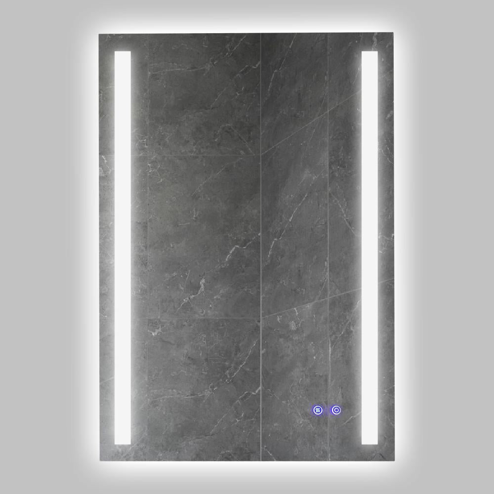 24 x 36 Inch Frameless LED Illuminated Bathroom Mirror Touch Button Defogger Metal Vertical Stripes Design Silver By The Urban Port 