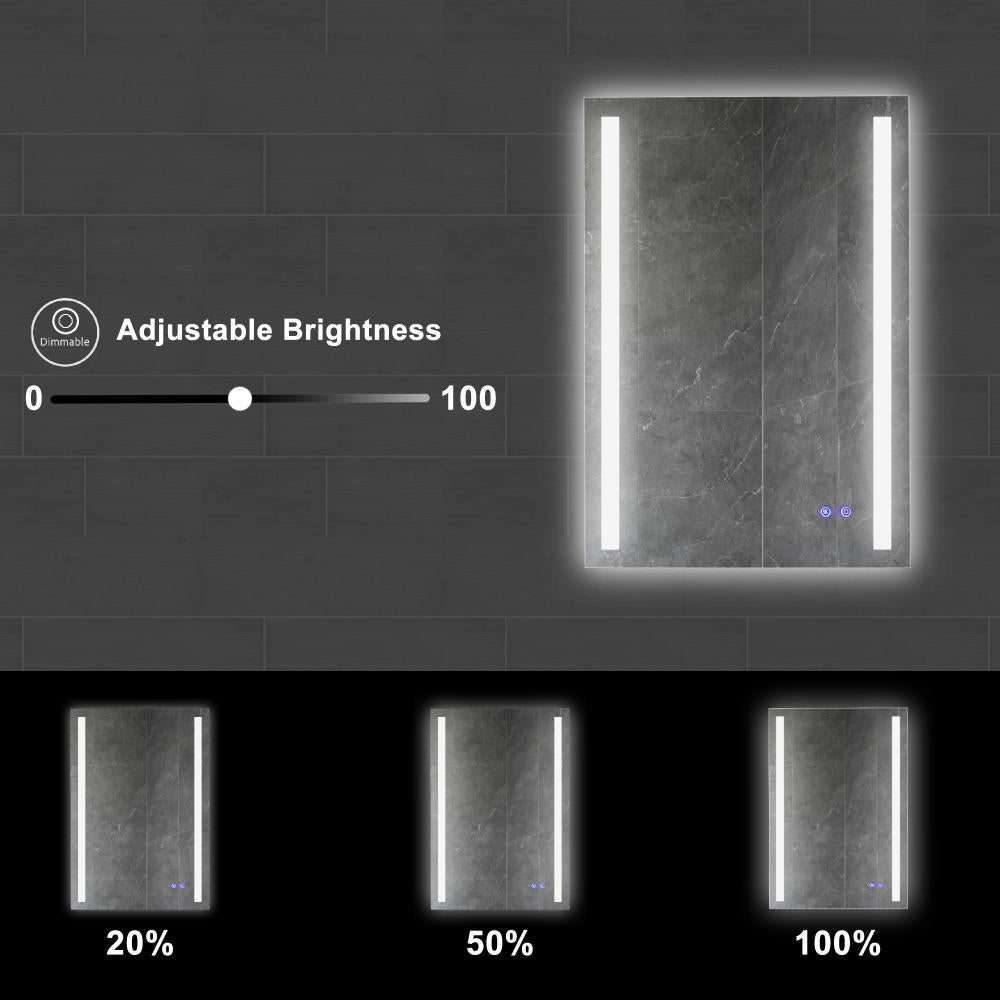 24 x 36 Inch Frameless LED Illuminated Bathroom Mirror Touch Button Defogger Metal Vertical Stripes Design Silver By The Urban Port 