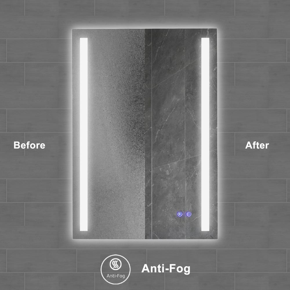 24 x 36 Inch Frameless LED Illuminated Bathroom Mirror Touch Button Defogger Metal Vertical Stripes Design Silver By The Urban Port 