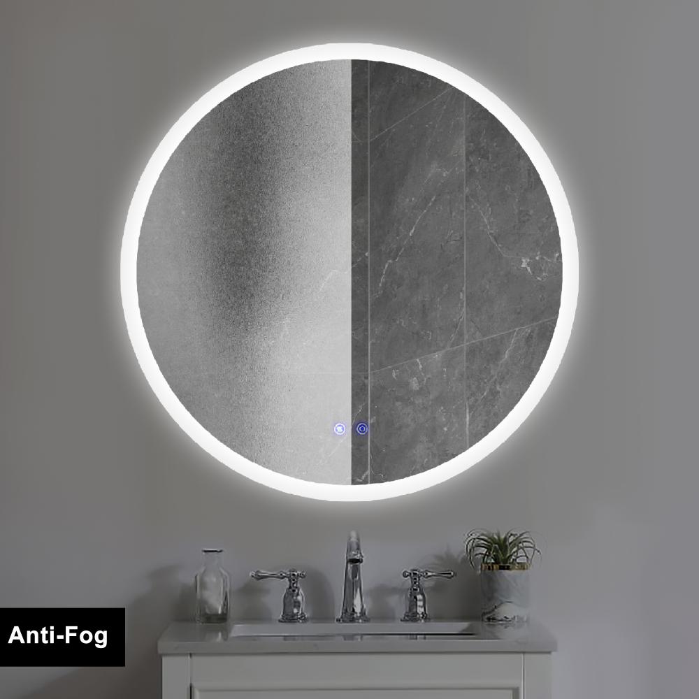 32 x 32 Inch Round Frameless LED Illuminated Bathroom Mirror Touch Button Defogger Metal Silver By The Urban Port UPT-266400