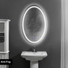 24 x 36 Inch Oval Frameless LED Illuminated Bathroom Mirror Touch Button Defogger Metal Frosted Edge Silver By The Urban Port UPT-266402