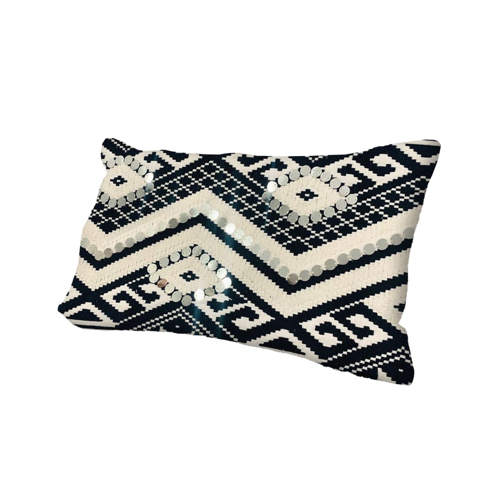 12 x 20 Rectangular Cotton Accent Lumbar Pillow Classic Aztec Pattern White Black By The Urban Port UPT-268956