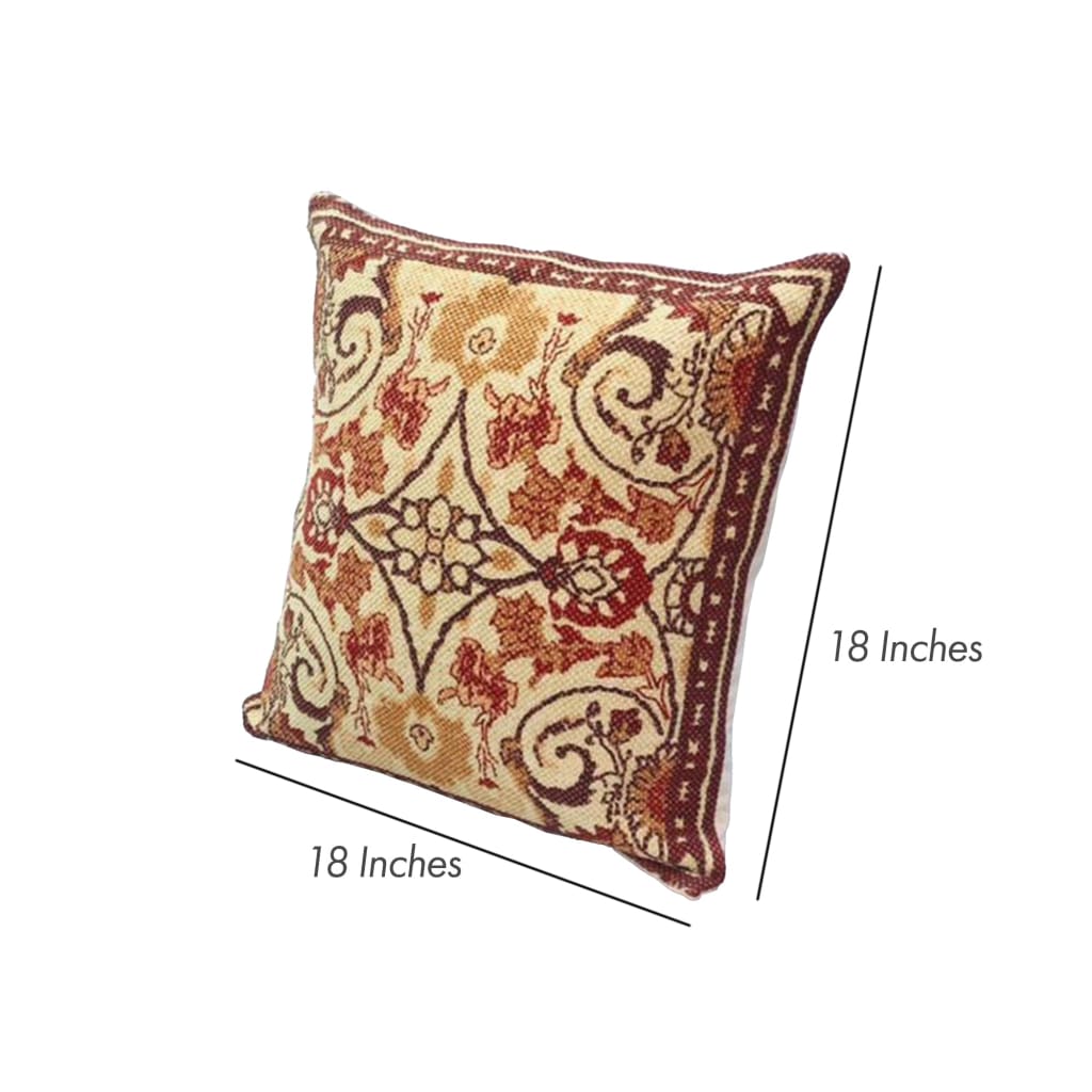 18 x 18 Square Cotton Accent Throw Pillow Scrolled Floral Pattern Multicolor By The Urban Port UPT-268959