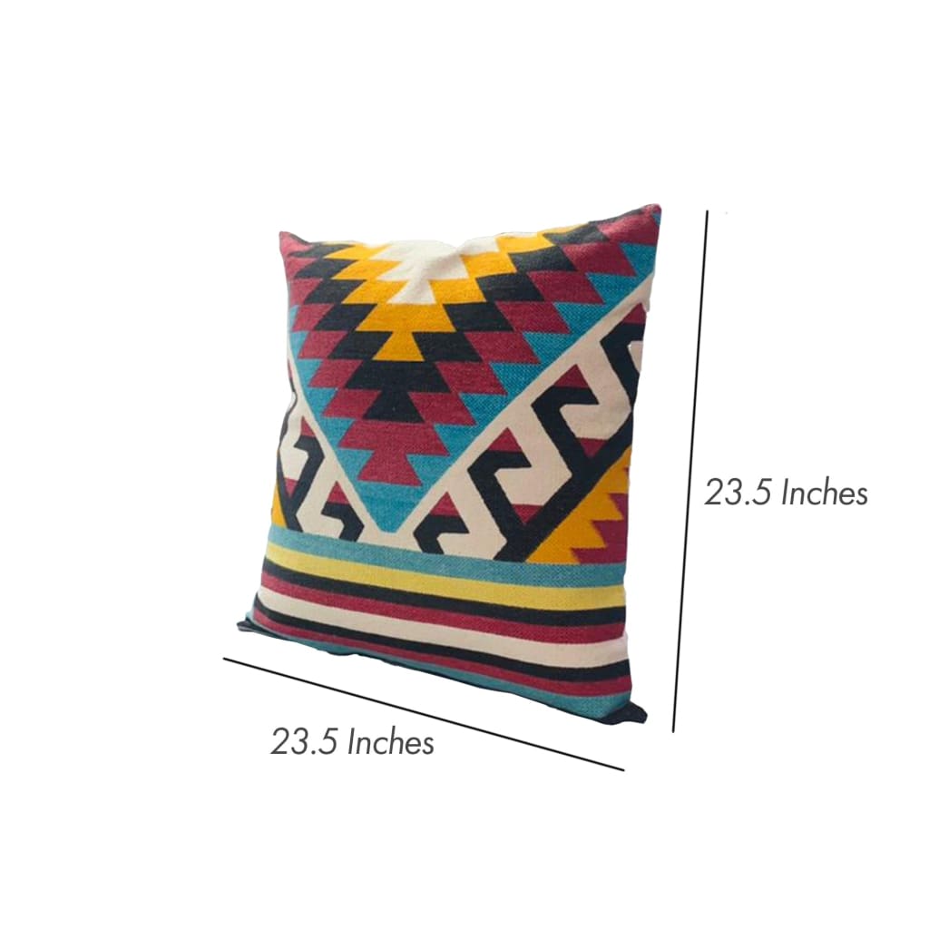 24 x 24 Square Cotton Accent Throw Pillow Geometric Aztec Tribal Pattern Multicolor By The Urban Port UPT-268960