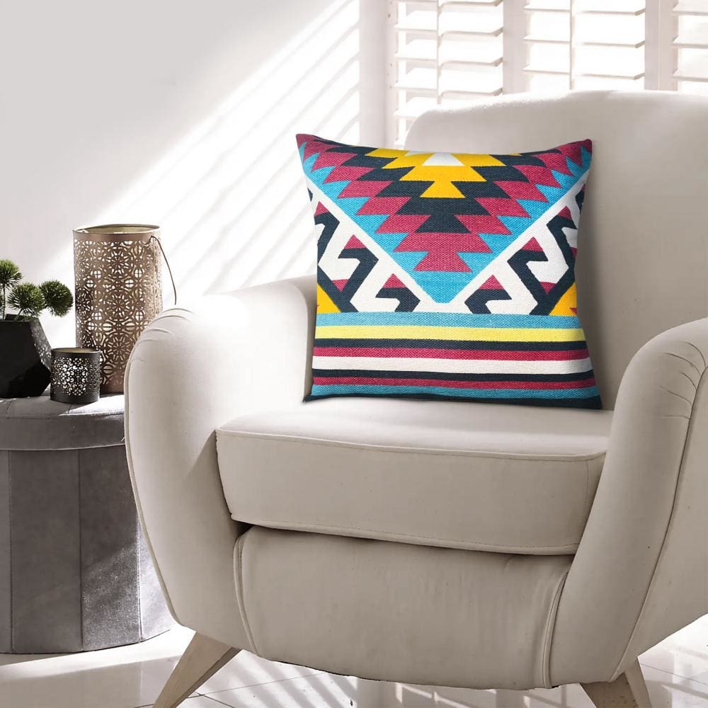 24 x 24 Square Cotton Accent Throw Pillow Geometric Aztec Tribal Pattern Multicolor By The Urban Port UPT-268960