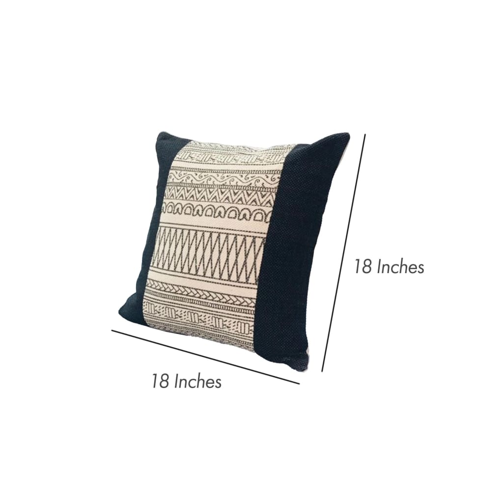 18 x 18 Square Cotton Accent Throw Pillow Aztec Inspired Linework Pattern Off White Gray By The Urban Port UPT-268961